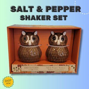 2 Vintage Ceramic Brown Owl Salt & Pepper Shakers Set 4” x 2.5” Kitchen Table